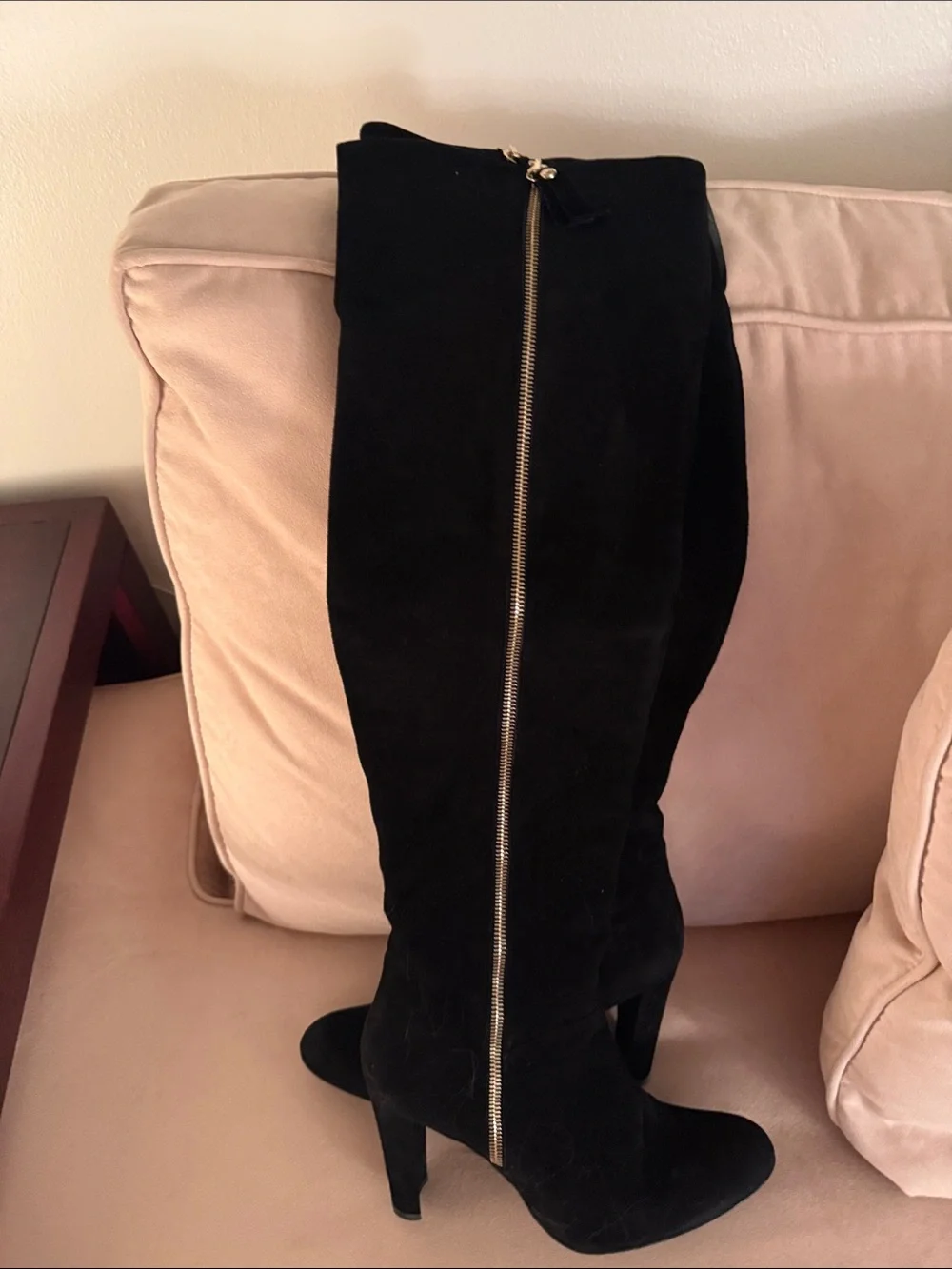 Stuart Weitzman Black Suede Over-the-Knee Heeled Boots with Side Zip